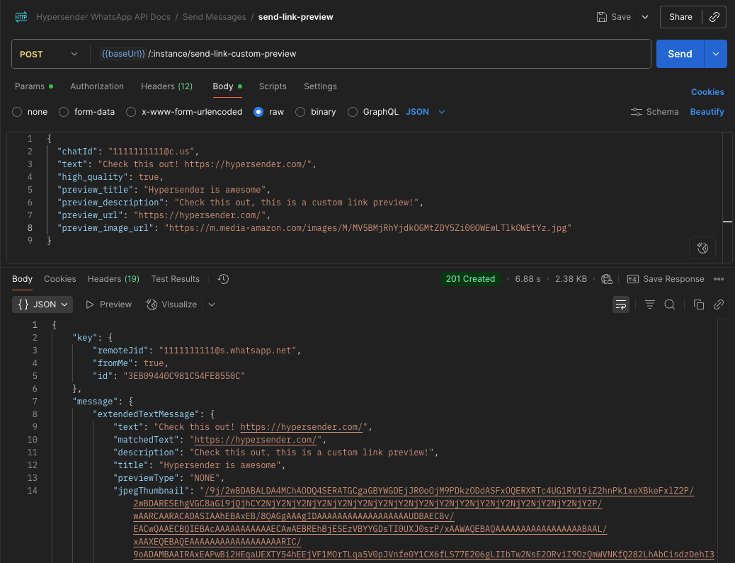 Hypersender Send Link Custom Preview URL